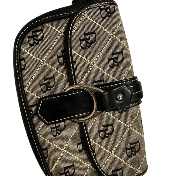 DOONEY & BOURKE Black Leather & Canvas DB Signature Logo Wristlet/Bag